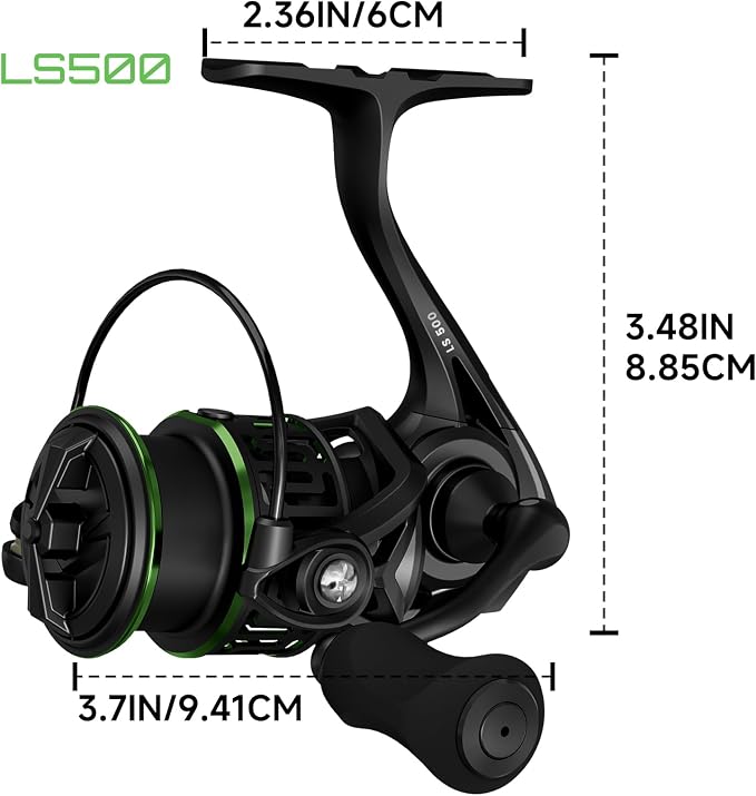 LS Lightweight Spinning Reel 500-1000 Series, 3.8oz Ultralight Carbon Fiber Frame, 5+1 BB, 5.2:1 Gear Ratio, 6.6LBs Max Drag, Saltwater/Freshwater Fishing Reel
