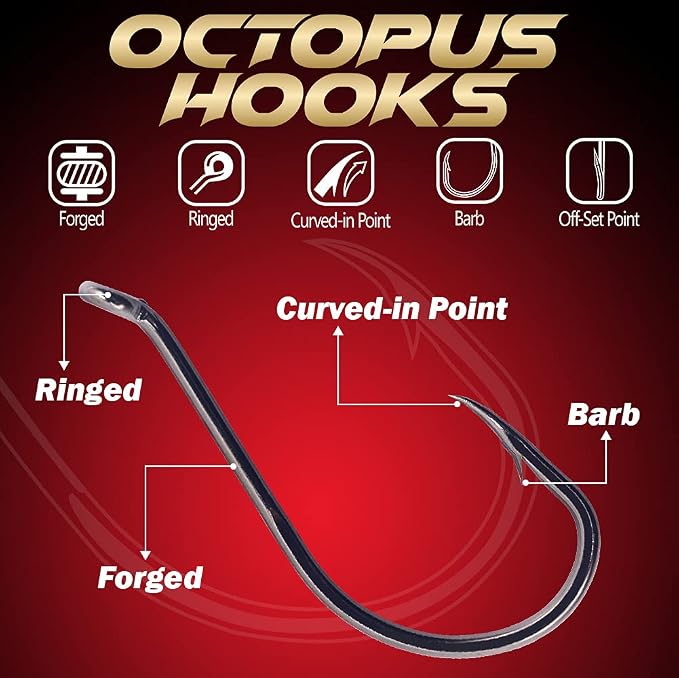 Octopus-Hook-Fishing-Beak-Circle-Hooks-Freshwater-Red-Black-100-50 Pack