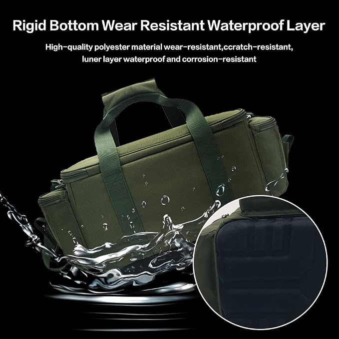 YVLEEN Fishing Tackle Box Bag - Outdoor Large Fishing Tackle Storage Bag - 100% Water-Resistant Polyester Material - Fishing Tackle Bags - Suitable for 3600 3700 Tackle Box (Army Green)
