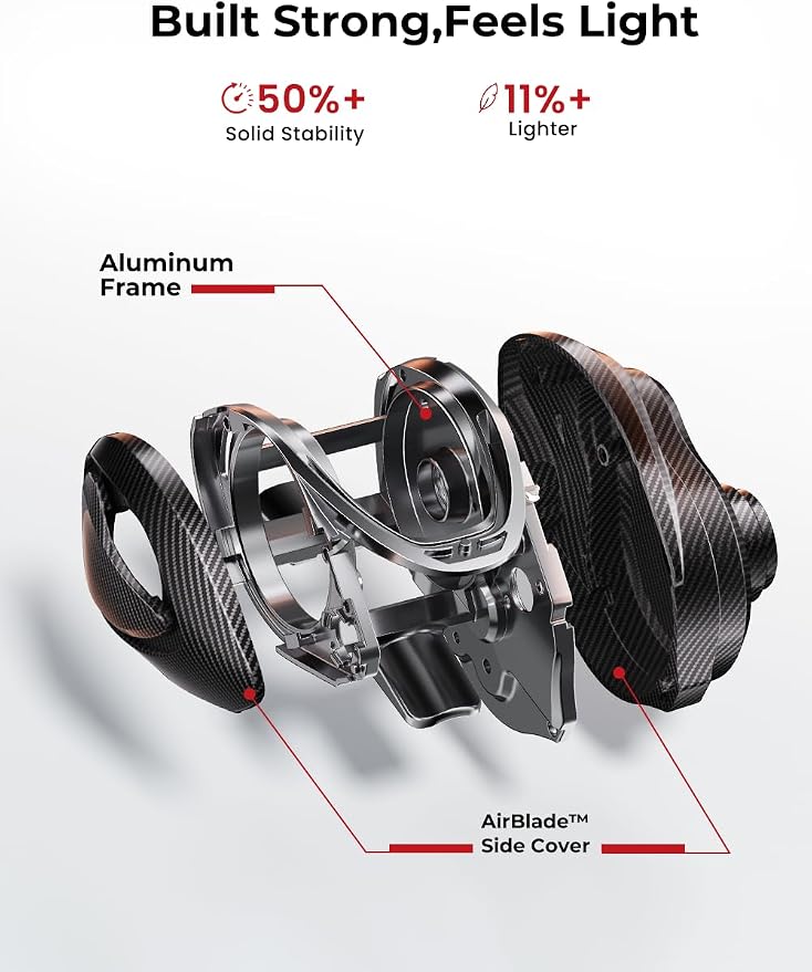 Piscifun Alloy M2 Baitcaster Reel, 7.6:1 Low Profile Baitcasting Reel with Mag-Bowl™ Brake, Aluminum Frame, AirBlade™ Side Cover, 6.3oz Lightweight Body, 18LB Drag, 10+1 Sealed Bearings