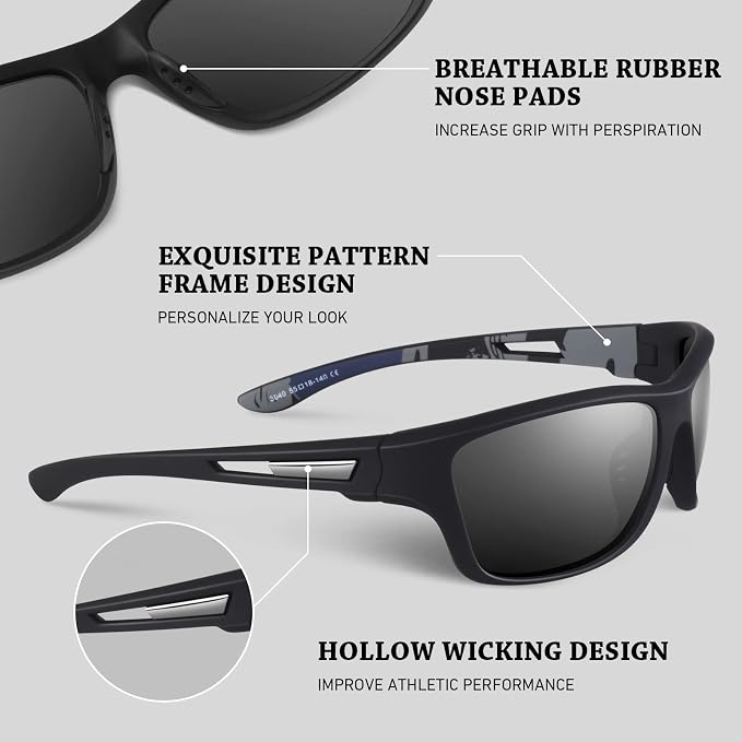 WEAROYO Polarized Sports Sunglasses for Men Women,Fishing Driving Rectangular Goggles UV400 Protection