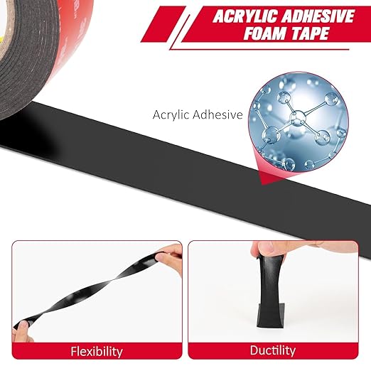 3M Double Sided Tape 0.75" x 15.4 Ft 2 Pack Heavy Duty Mounting Tape 5925 Black Foam Tape Strong Adhesive for Car Décor Home Office Logos