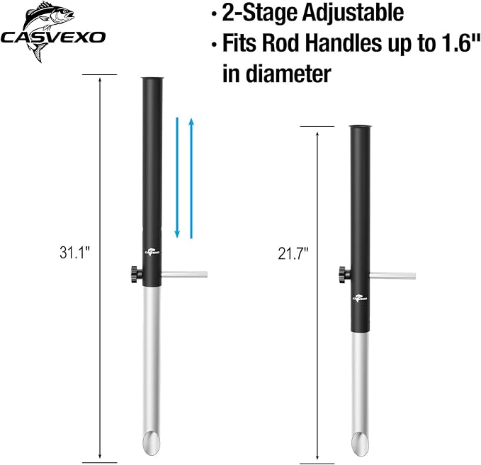 1/2 Pack Aluminum Sand Spikes for Surf Fishing, Beach Fishing Rod Holder, Telescopic and Portable, 2-Stage Adjustable, with Storage Bag