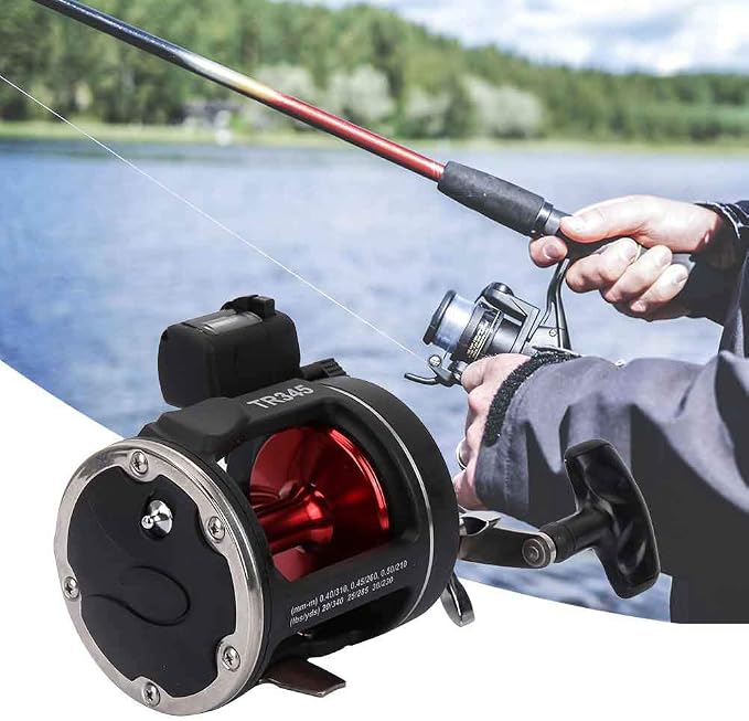 Trolling Reels Equipped Ice Fishing Rod & Reel Combos Aluminum Alloy Drum Wheel Fishing Reel with Line Counter for Sea Fishing