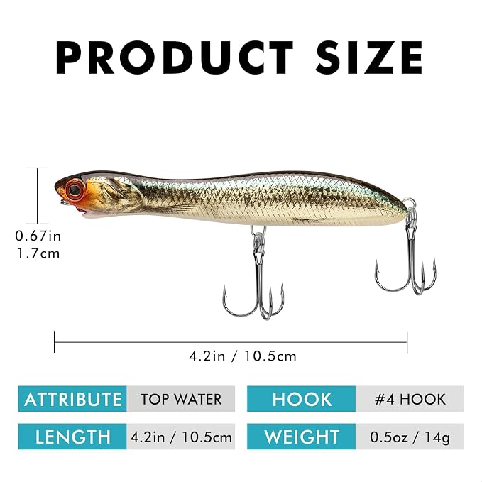 TRUSCEND Popobait Easy Catch Fishing Lures with BKK Hooks, Instant Startup, Longer Cast, Balanced Spray/Sound/Swim, Plopper Topwater Lures for Bass, Trout, Pike, Walleye, Freshwater Saltwater Fishing