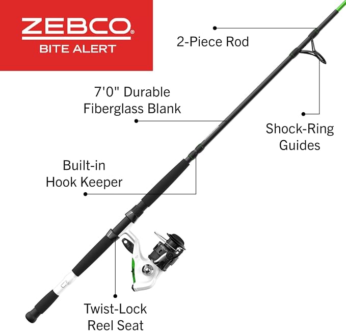 Zebco Bite Alert Spinning Reel and 2-Piece Fishing Rod Combo
