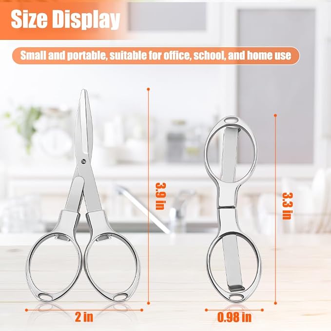 2PCS Folding Scissors, Portable Travel Scissor, Gift for Men Glasses Shaped Mini Shear Telescopic Cutter, Anti Rust Stainless Steel Scissors for Fishing Sewing Home Office-Silvery