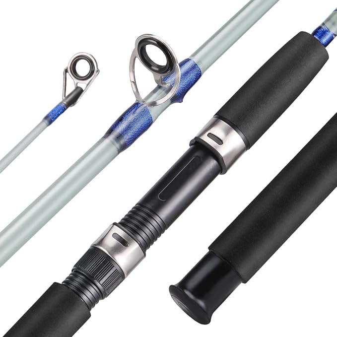 Sougayilang Fishing Rod, 2-Piece Composite Graphite & Glass Blanks Saltwater Trolling Rod Offshore Surf Fishing Pole with Stainless Steel Line Guides for Catfish, Salmon Glass Fiber Spinning Rod