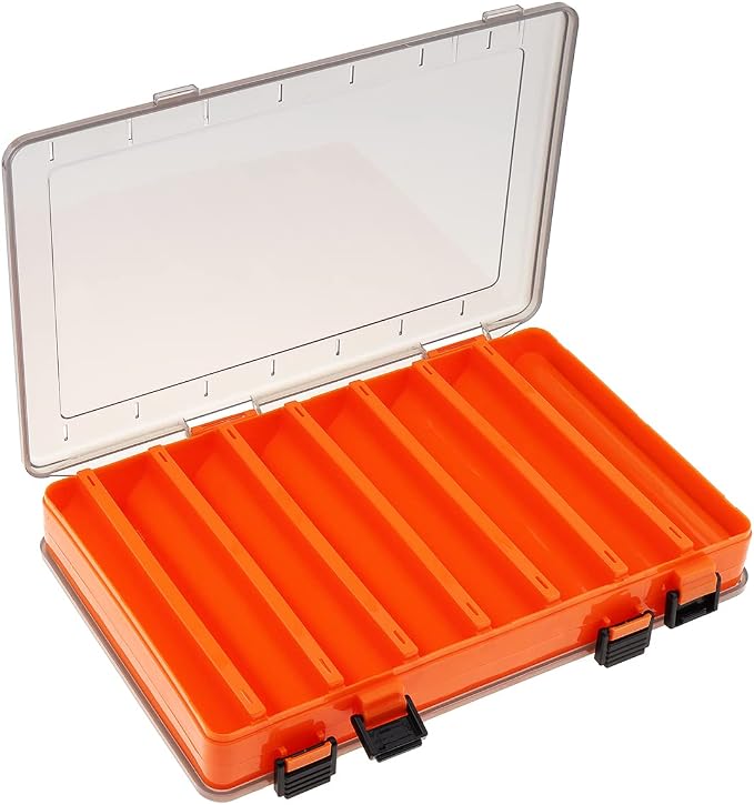 Double Sided 14 Compartments Fishing Tackle Boxes Fishing Lure Box Organizer, Fishing Bait Tackle Storage Case, Container Box for Jewelry Beads Earring Hook (Orange)