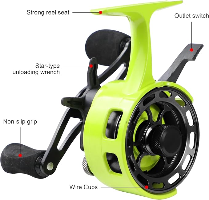 Ice Fishing Reels 3.2:1 Gear Ratio Ultra Smooth 3+1Ball Bearings Strength CNC-machined Aluminum Inline Ice Fishing Reel with Left/Right Hand Retrieve