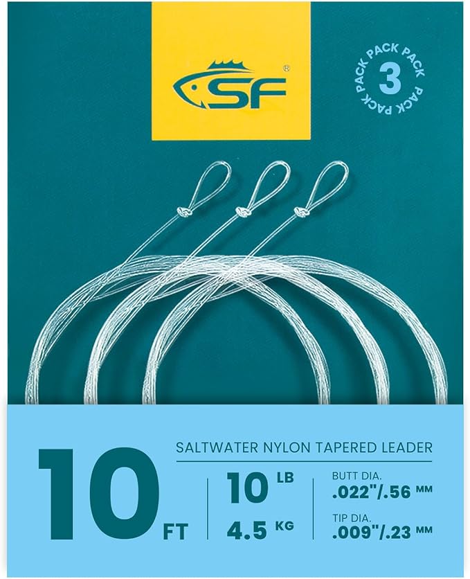 SF Pre-Tied Loop Fly Fishing Tapered Leader Nylon Clear Trout Freshwater Saltwater Bonefish Permit Bass Salmon Steelhead 7.5FT 9FT 10FT 12FT 15FT 0X 1X 2X 3X 4X 5X 6X 7X