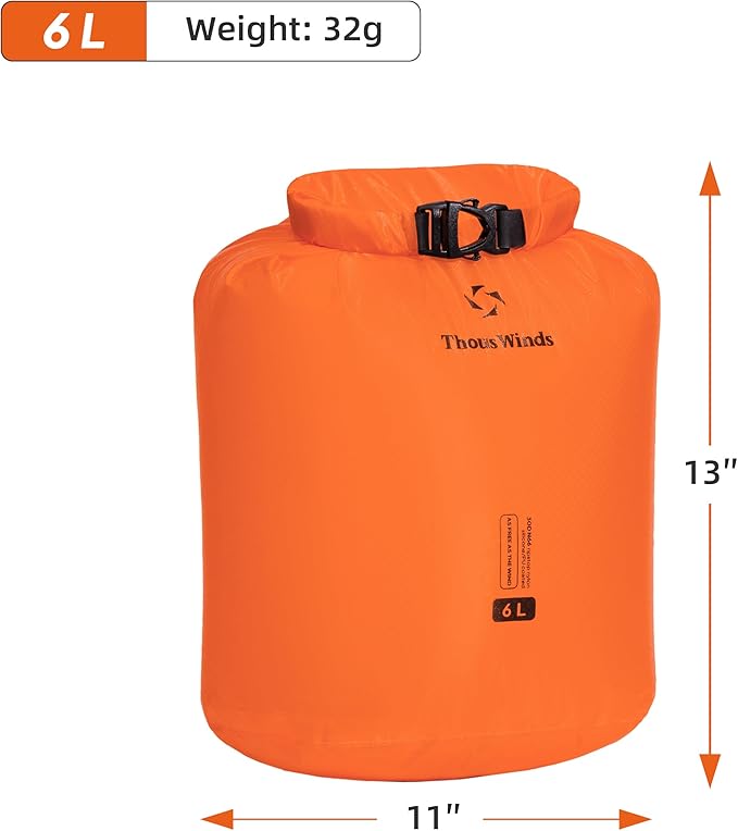 Thous Winds Dry Bag, 6L Ultralight Waterproof Dry Storage, Roll Top Lightweight Dry Sack for Kayaking, Boating, Swimming, Camping, Beach, Travel