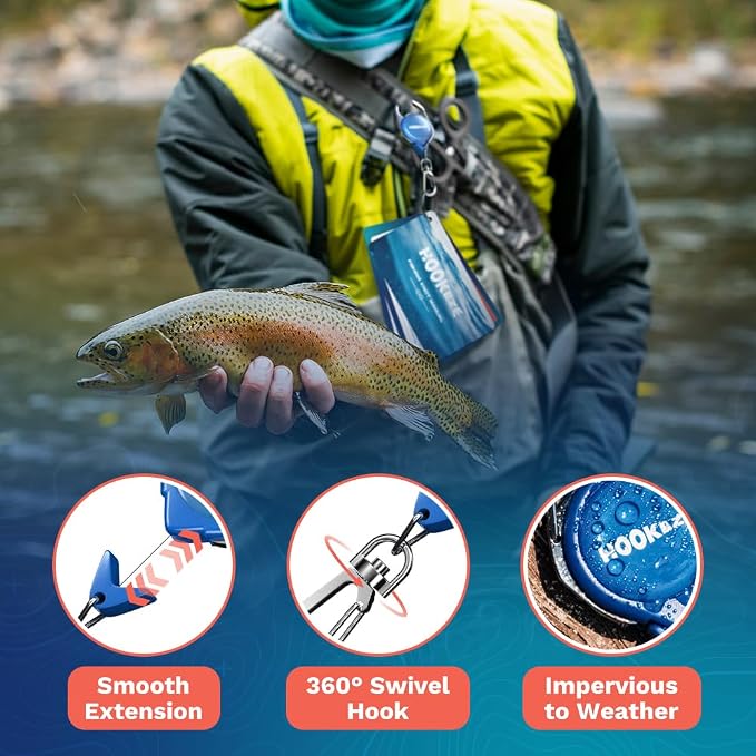 HOOK-EZE Fishing Knot Tying Cards, Waterproof Pocket Guide to 12 Essential Knots with Zinger Retractor, Fishing Gifts Gear Accessories for Men & Cool Gadgets Stuff Suppliers Tool for Beginner
