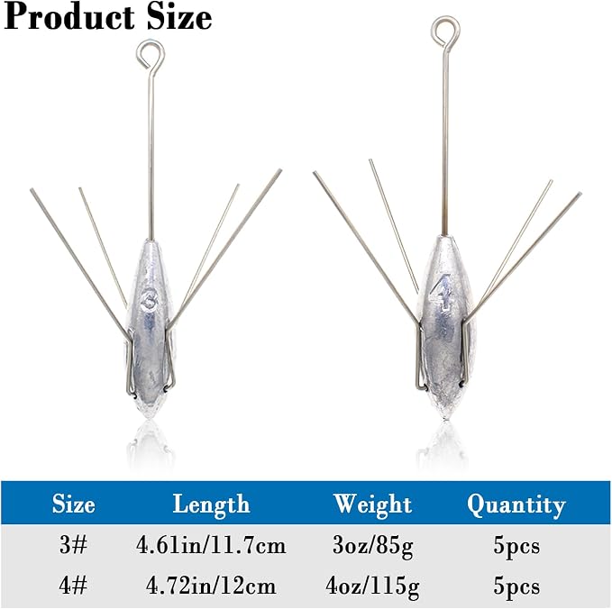 3 Pcs Sputnik Sinker Long Tail Fishing Weight Equipment, Saltwater Surf Casting Catfish Sinkers, Beach Sea Ocean Sand Fishing Spider Sinker(Silver)