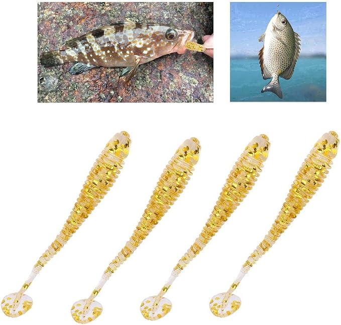 Tbest 50 Pcs 5cm Soft Fishing Lures, Plastic Fishing Bait T-Tail Grub Worm Baits Fish Tackle Accessory 9 Colors