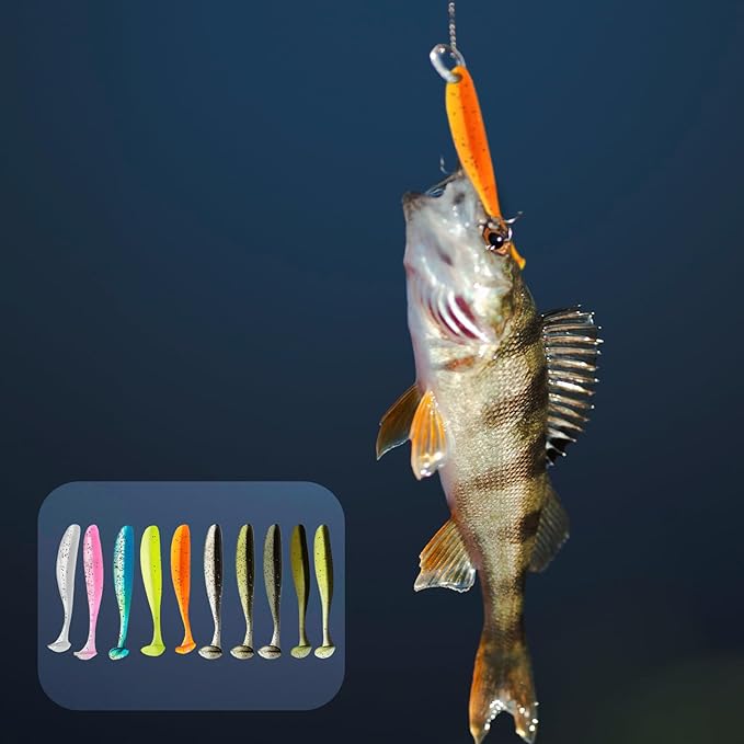 50 Pcs Soft Plastic Baits Paddle Tail Swim Baits Fishing Lures Glide Bait Paddle Tail Swimbaits Lures Bass Fishing Bait Pre-Rigged Jig Head Soft Fishing Lures Kit Trout for Saltwater Freshwater