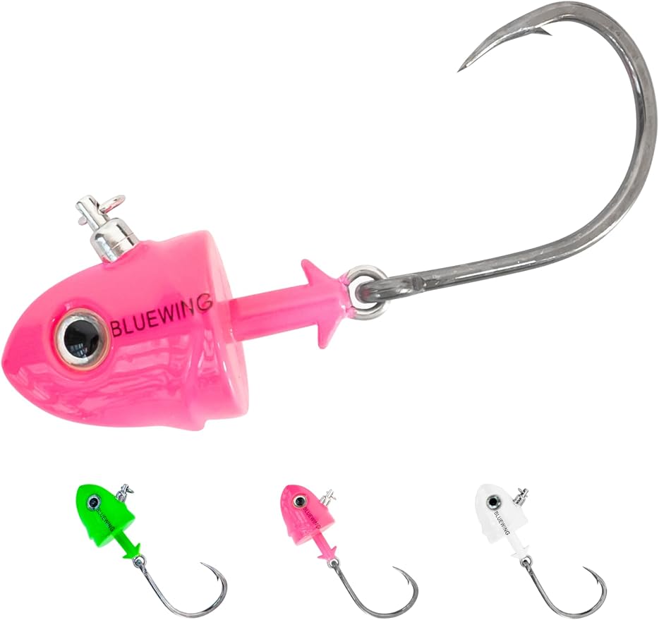 BLUEWING Jig Heads Saltwater 2oz,3oz,4oz,5oz,6oz,7oz Swimming Jigheads 1pc with High Carbon Steel Swing Hook and 6in/9in Replacement Tail Big Game Fishing Lures