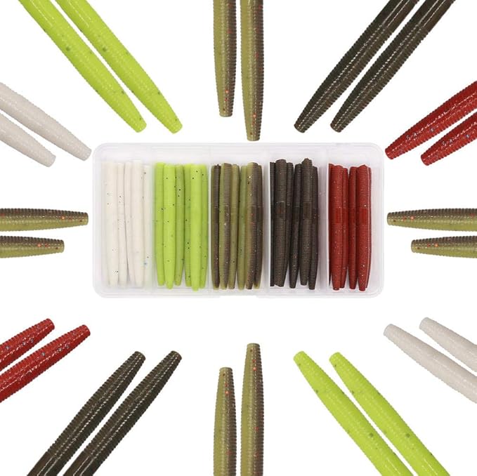 Wacky-Worms-Bass-Fishing-Lure-Kit-Wacky-Rig-Worms-Soft-Plastic-Stick-Baits3 4" 5" 6 inch