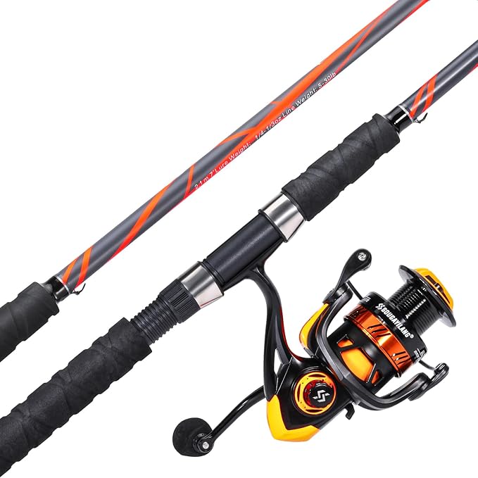 Sougayilang Progressive Glass Fishing Rods Combo with Spinning Reel Strong 100% Phenolic Glass Blanks 2Pcs Pole-7'0" with 4000 Size Reel