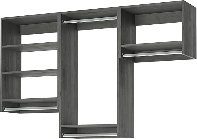 Closet Kit with Hanging Rods - Corner Closet System - Closet Shelves - Closet Organizers and Storage Shelves (Grey, 96 inches Wide) Closet Shelving