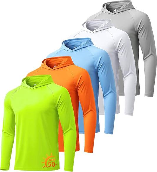 ZITY 5 Pack Mens UPF 50+ Hoodie Shirts Sun Protection Fishing Shirt Fast Dry Lightweight for Athletic Hiking Workout