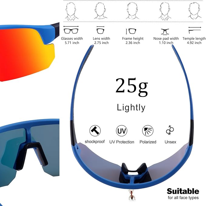 BangLong Lightweight Polarized Sports Sunglasses for Men Women, UV400 Protection Wrap-Around Sunglasses for Running Cycling