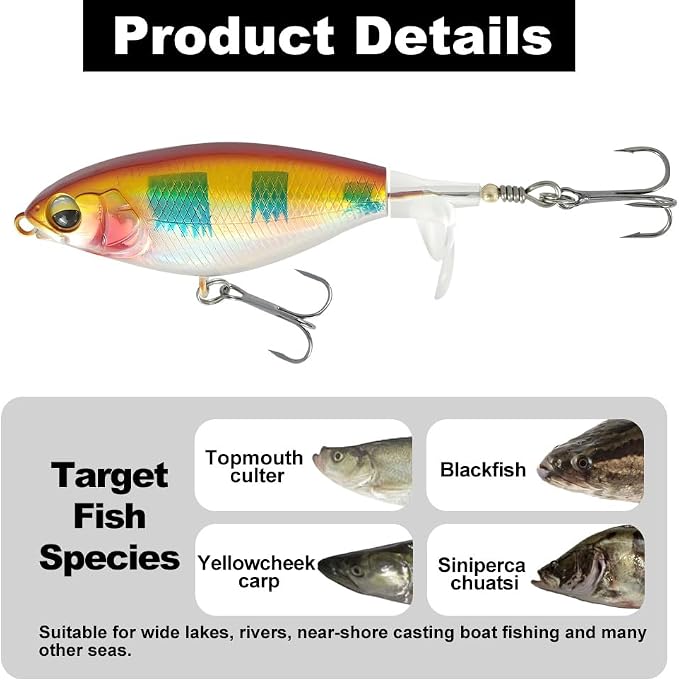 5PCS Whopper plopper Fishing Lures, Topwater Fishing Bait with Rotating Propeller Tail for Bass，Catfish, Pike Perch，Blackfish，Siniperca Chuatsi Freshwater or Saltwater