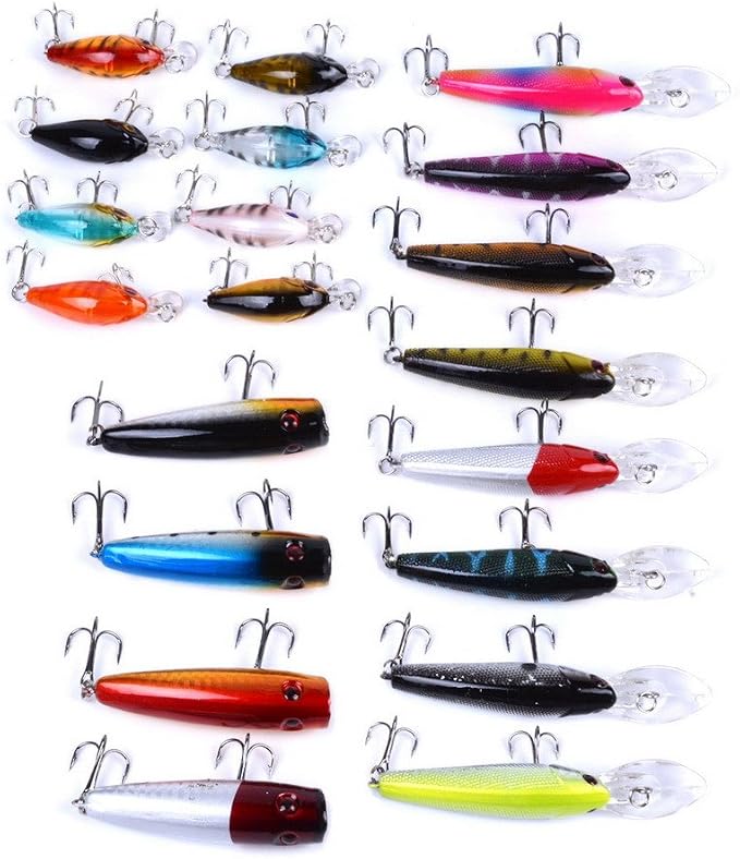 Aorace Fishing Lures Kit Mixed Including Minnow Popper Crank Baits with Hooks for Saltwater Freshwater Trout Bass Salmon Fishing