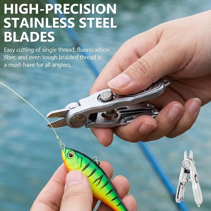 Fishing Line Cutter Tool, Fishing Scissors, Fly Tying Scissors, Multi-Function Folding Angler Accessory with Retractors and Knot Tying Tool, Stainless Steel Blades for Mono and Fluoro Lines