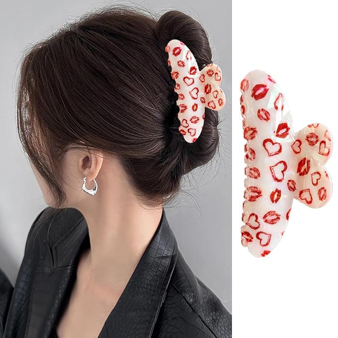 Heart Hair Claw Clips for Women, Red Heart Sexy Lips Design Hair Clips for Thick Thin Hair, Laser Acrylic No-Slips Claw Clips Strong Hold Large Hair Barrette Clips for Women Hair Accessories