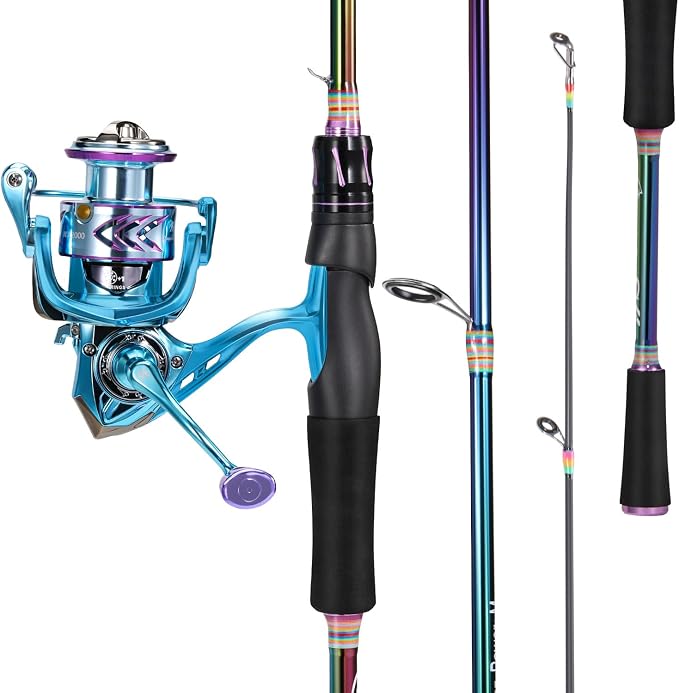 Sougayilang Spinning Fishing Reel Rod Combo, Two Pieces Colorful Poratble Light Weight Fishing Rod with Powerful Fishing Gear for Freshwater Bass Trout Fishing