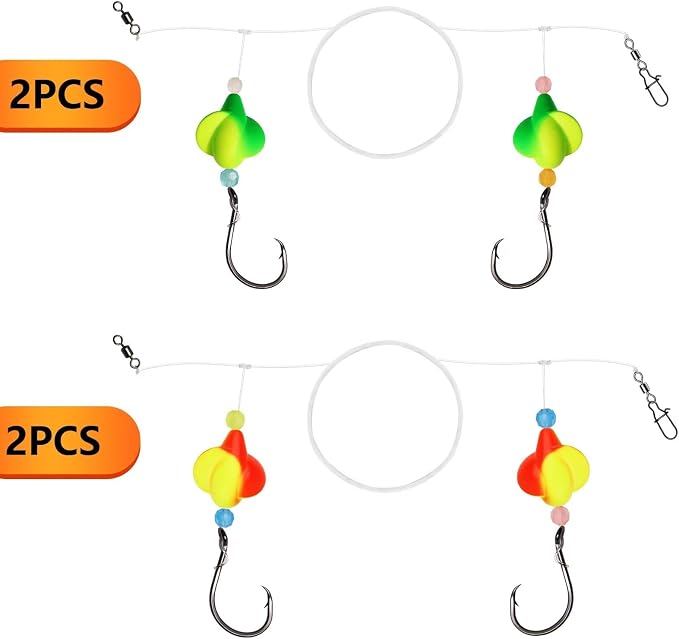 Dovesun 10PCS/4PCS Pompano Rigs for Surf Fishing Saltwater Fishing Rigs with Floats and Beads Unique Double-Line T-Knot Pre-Rigged Surf Fishing Gear & Tackle with Circle Hooks
