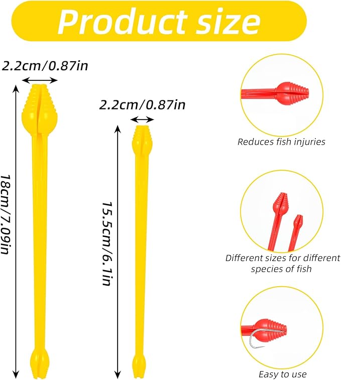 6 Pcs Fish Hook Remover Tool Snelled Fishing Hook Disgorger Plastic Unhook Extractor Tool for Fishing Gear Accessories 2 Different Sizes