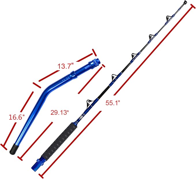 Fiblink 2-Piece Saltwater Offshore Heavy Bent/Straight Butt Trolling Rod Fishing Roller Rod Conventional Boat Deep Sea Fishing Pole (5'1"/5'6"/6'/6'6",30-50lb/50-80lb/80-120lb)