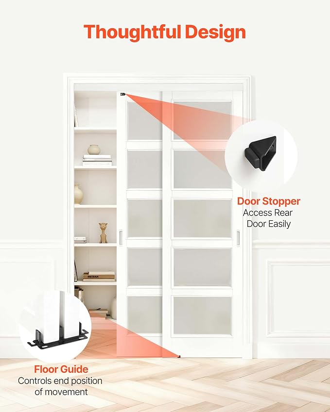 VEVOR Bypass Sliding Door Hardware Kit, 4 ft Aluminum Alloy Dual-Track Bypass Door Hardware, Smooth and Quiet Sliding, Easy to Install, for 1" to 1 3/4" Thickness 24" Width 2 Door System, for Closet