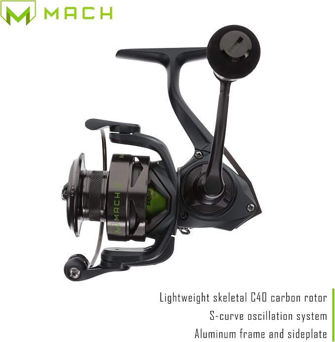 Lew's MACH 2 Spinning Fishing Reel, 6.2:1 Gear Ratio, Right or Left-Hand Retrieve, Aluminum Frame, Premium 10 Stainless Steel Ball Bearings, Black/Green