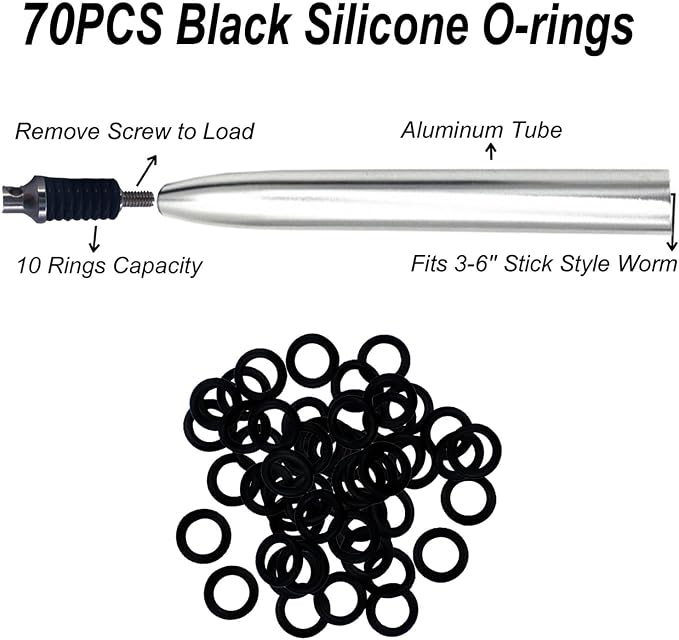 Wacky Rigging Tool, Fishing Bait Rigs, Wacky Rig Ring Tool with 70PCS Worm O-Rings, Wacky Worm Kit for Senko Neko Finesse Stick Soft Baits