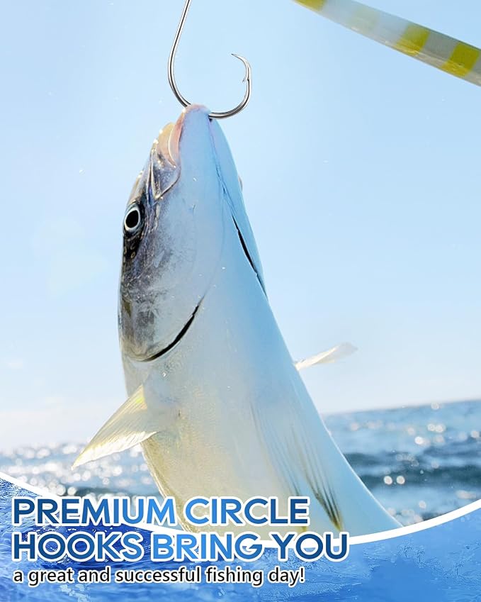UCEC Circle Hooks Fishing Hooks 2X Strong Offset Circle Hooks Saltwater Black High Carbon Steel Octopus Catfish Fishing Hooks Fishing Gear Tackle 150pcs/ 240pcs - Size:#1 1/0 2/0 3/0 4/0 5/0 6/0 8/0