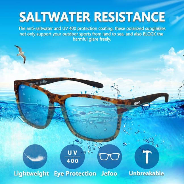 Jefoo Polarized Fishing Sunglasses for Men Women Kayaking Surfing Driving Lightweight Sports Sun Glasses UV Protection