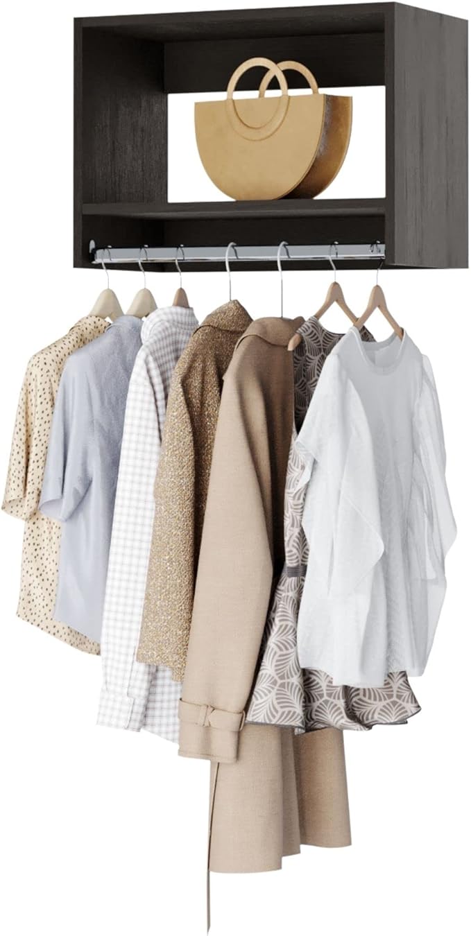 Tall Hanging Closet Unit - Modular Closet System For Hanging - Organizers And Storage Shelves (Grey, 34.5 inches Wide)
