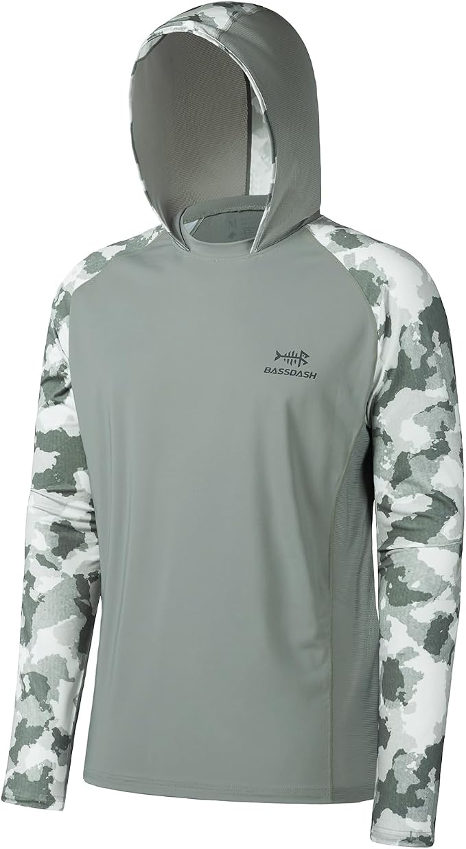 BASSDASH Men’s UPF 50 Performance Fishing Shirt Cooling Hoodie Camo Long Sleeve FS17M