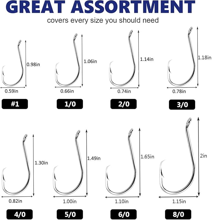 UCEC Circle Hooks Fishing Hooks 2X Strong Offset Circle Hooks Saltwater Black High Carbon Steel Octopus Catfish Fishing Hooks Fishing Gear Tackle 150pcs/ 240pcs - Size:#1 1/0 2/0 3/0 4/0 5/0 6/0 8/0