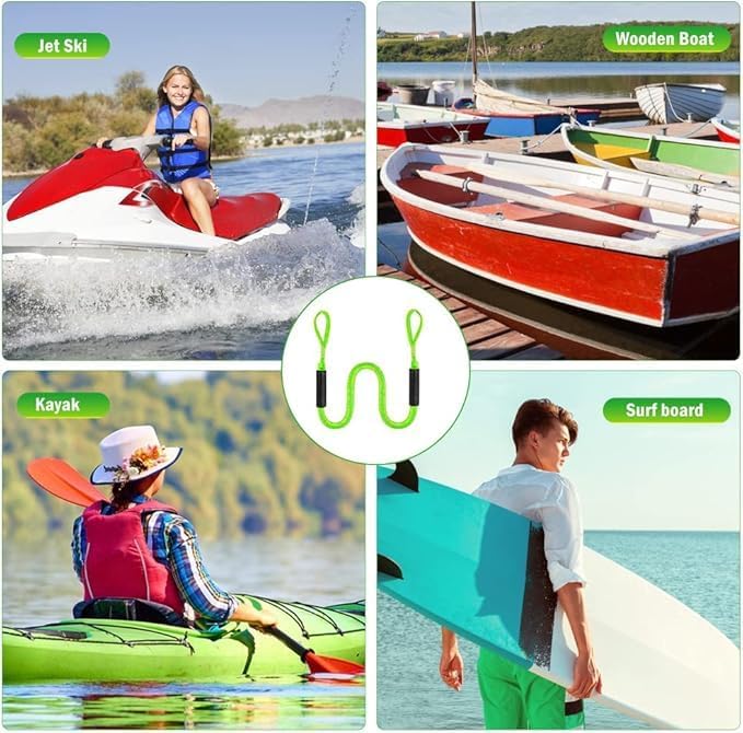 Bungee Dock Lines - Boat Accessories - 4 Feet Shock Cords Docking Rope Mooring Rope for PWC,Jet ski,Pontoon,Kayak,Canoe,Power Boat,Watercraft (Green and Yellow)