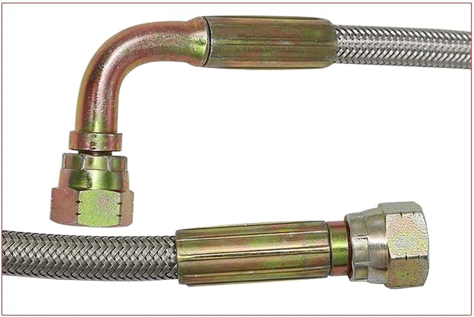 GXARTS 48" Billet Steel Braided Turbo Oil Feed Line Remote Turbocharger 551871 Length 4AN 90 Degree Straight Hose PTFE Line and Hose End Pressure