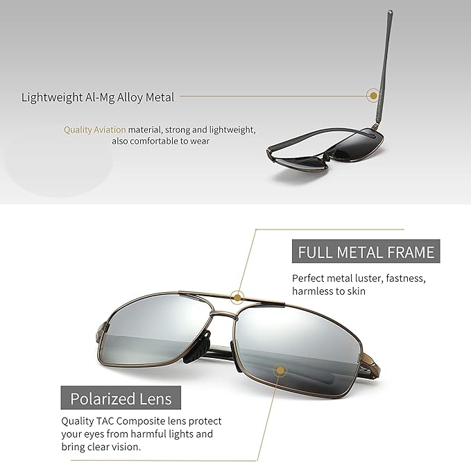 SUNGAIT Ultra Lightweight Rectangular Polarized Sunglasses Men UV400 Protection