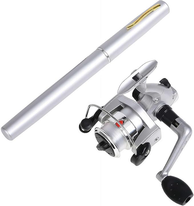 Pen Fishing Rod Kit,Pocket Size Fishing Rod,Mini Pocket Telescopic Rod with Spinning Reel,Portable Collapsible Telescopic Fishing Pole,Fishing Rod Reel Combo Kit for Saltwater Freshwater
