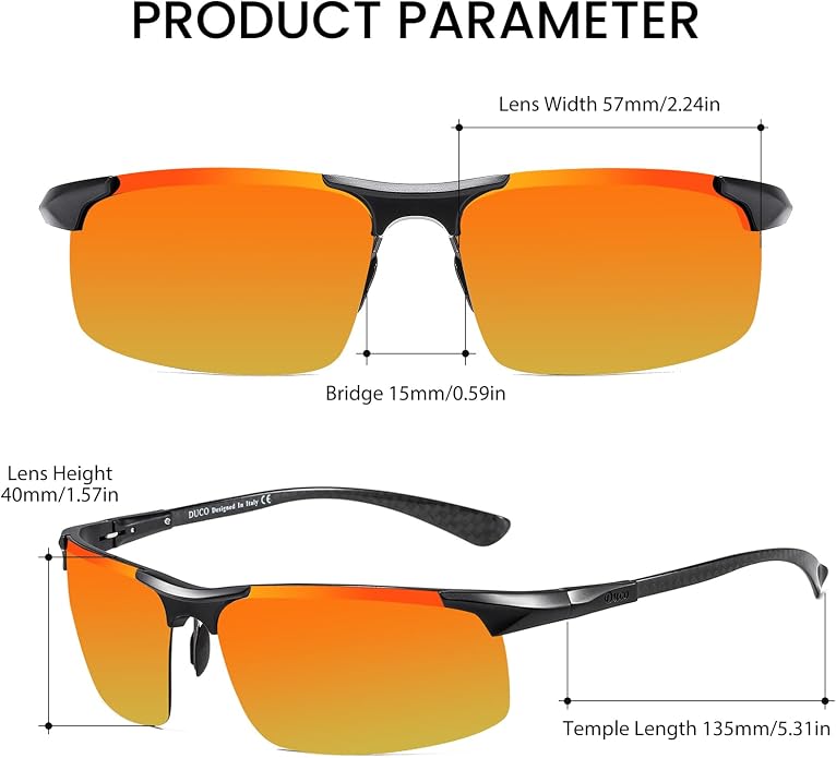 DUCO Polarized Sunglasses Mens Ultralight Carbon Fiber Sun Glasses for Men Driving Sports Fishing UV400 Protection DC8277