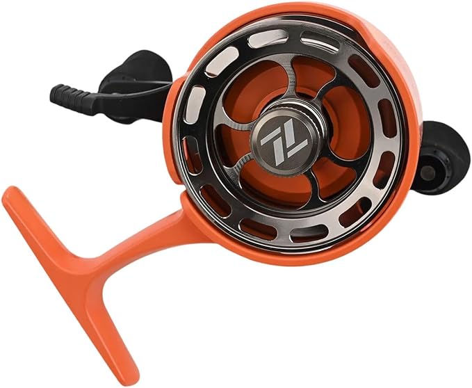 Ice Fishing Reel with Magnetic Drop, 3.2:1 Gear Ratio Inline Reel, 3+1 Ball Bearings Two-Way for Spool Lever for Winter Ice Fishing(right hand orange)
