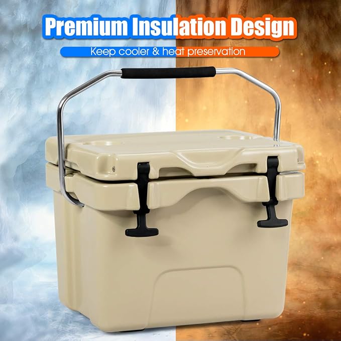 DORTALA 16 Quart Cooler, Heavy Duty Ice Chest with Handle, Drain Plug & 2 Cup Holders, 3-5 Day Ice Retention, Portable Ice Cooler Ideal for Camping, Travel, Fishing &Activities