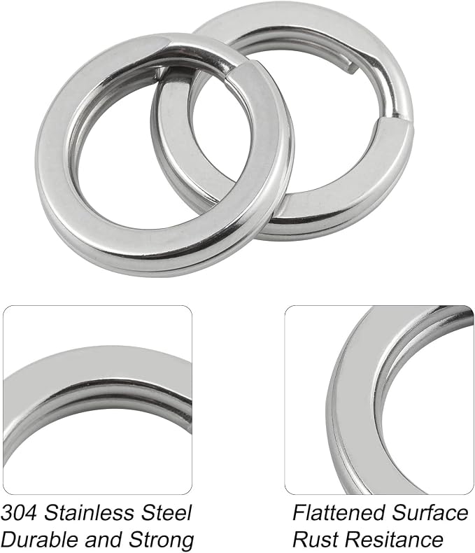 Alwonder 100-Pack Fishing Split Rings Stainless Steel Lure Rings, 9-400LB Hyper Wire Fishing Ring Heavy Duty Flattened Freshwater Saltwater Terminal Tackles Lure Solid Snap Ring Connectors